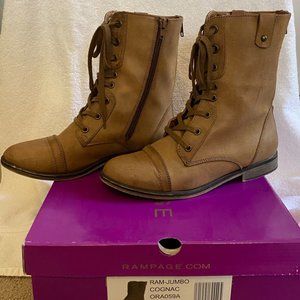 Tan Leather Zip & Lace Up Boots